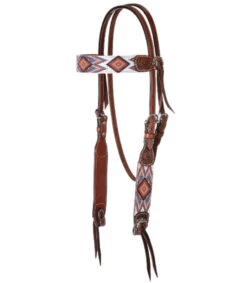 Circle Y Beaded Aztec Infinity Brow Headstall -Classic Equine Shop bead aztec infinity brow hs brown white side x0221 2004 circle y 56870.1665178703