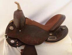 Circle Y KK Swift Barrel Saddle 1522 11 Circle Y KK Swift Barrel Saddle 1522 -Classic Equine Shop swift barrel saddle left closeup 1522 circle y 95323.1572395985